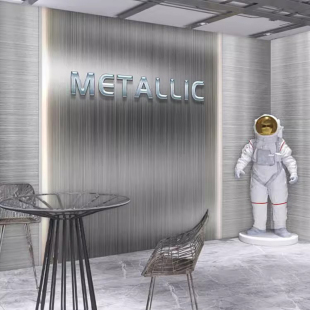 银色拉丝金属板不锈钢质感背景墙纸灰色公司前台办公室健身房壁纸