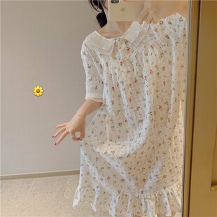 家居服女 韩国实拍ins夏季 女装 新款 日系软妹睡裙可爱少女碎花薄款