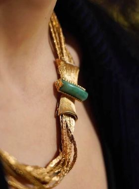 欧美外贸中古  莫奈早年书册款复古编织简约金色气质项链手链套装