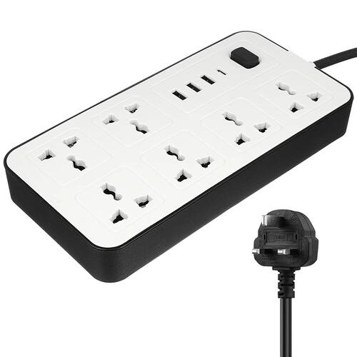 Flat Power Strip Extension Cable Multi Plug Outlet With USB