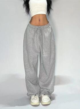 New Casual Gray Sweatpants Women Wide Leg Black Joggers Hot
