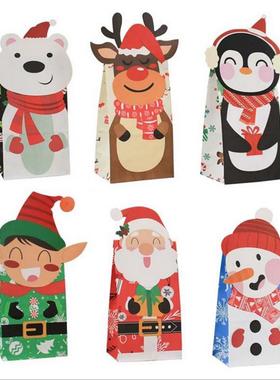 6/12pcs Christmas Gift Bag Kraft Paper Candy Cookies Bag Wit
