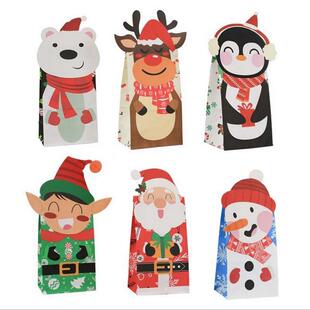 6/12pcs Christmas Gift Bag Kraft Paper Candy Cookies Bag Wit