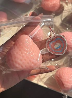 Big Strawberry Squeeze Taba Squishy Toy Kawaii Red Pink Squi
