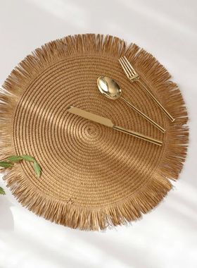 Round Braided Placemats Fringe Paper Table Mats Hand Woven N