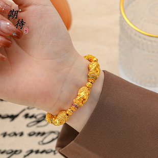 越南沙金精致版镶钻非礼勿视佛头手链高级新中式古法沙金手链手串