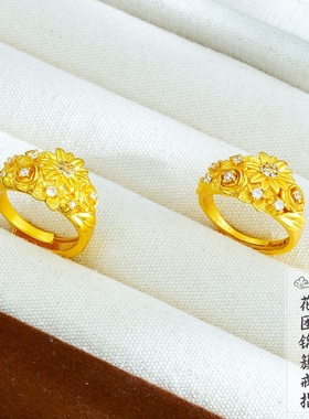 金店同款古法越南沙金镶钻繁花似锦开口戒指小雏菊指环花团锦簇