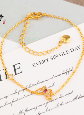 新款越南沙金小众设计感时尚红色满钻蝴蝶手链百搭轻奢风手饰女款