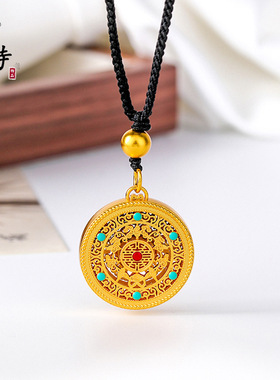 金店同款古法越南沙金饰品镂空福气满满五福圆满罗盘项链不掉色
