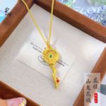 古法越南沙金镶嵌红绿点山鬼花钱吊坠项链毛衣链国潮风饰品不掉色