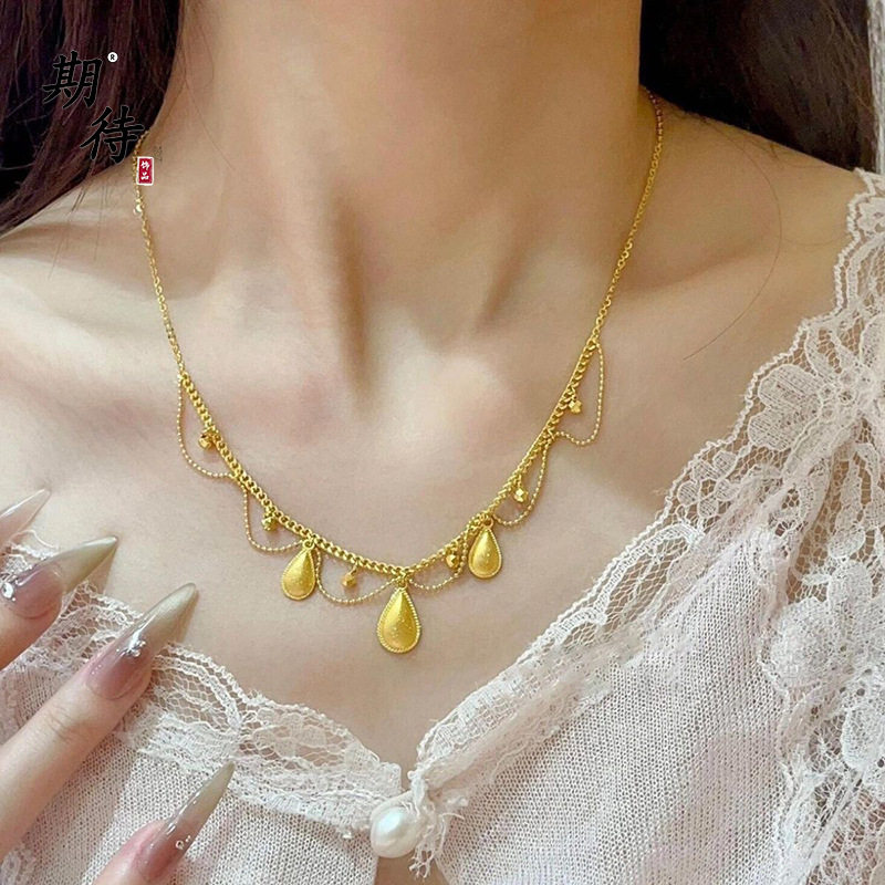 古法越南沙金丝绸蕾丝水滴手链项链镂空流苏锁骨链复古宫廷项链女