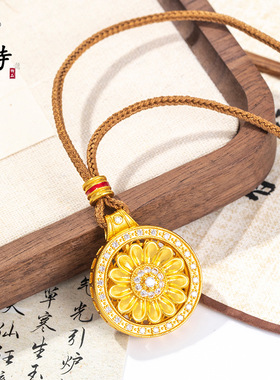 金店同款保色越南古法沙金镶钻可转动太阳花吊坠不掉色挂坠项链