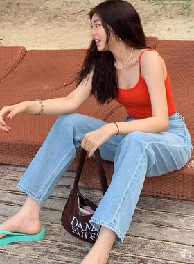 MOTHER浅蓝色显腿直高腰宽松直筒九分牛仔裤女薄款春夏款软面料