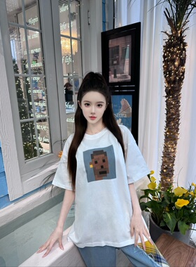 【T】ittybits#0709纯棉白色落肩直喷T恤