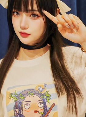 十三白鳍女子-部落纯棉白色落肩直喷T恤