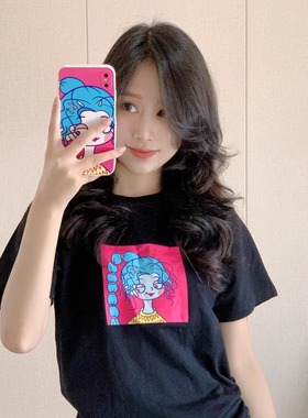 【T】十三白头像#147黑色纯棉落肩T恤