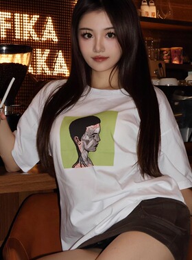 天使之梦｜THE FACE #0222纯棉白色落肩直喷T恤