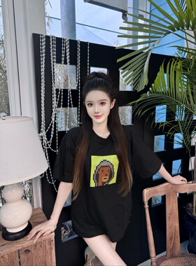 【T】punk-source黑色纯棉落肩T恤