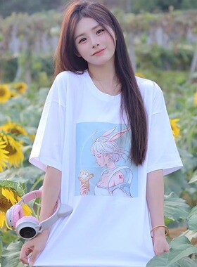 【T】素影卫稻者0156白色纯棉落肩T恤