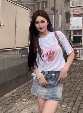 NOUNS#0364纯棉白色落肩直喷T恤