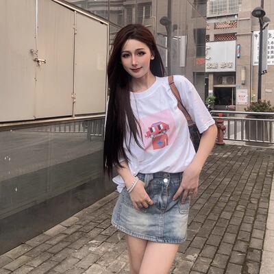 NOUNS#0364纯棉白色落肩直喷T恤