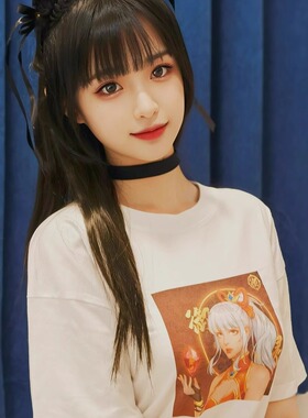 元气5-御-御灵纯棉白色落肩直喷T恤