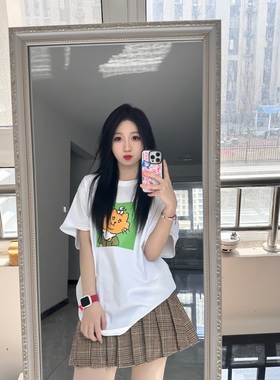 中华小橘猫#08706白色纯棉春夏男女短袖T恤