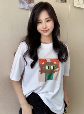 NOUNS#0976纯棉白色落肩直喷T恤