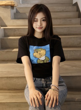 中华小橘猫#00232黑色纯棉春夏男女短袖T恤