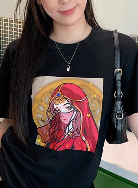 超元少女Reva#034舞娘for芽芽黑色纯棉T恤