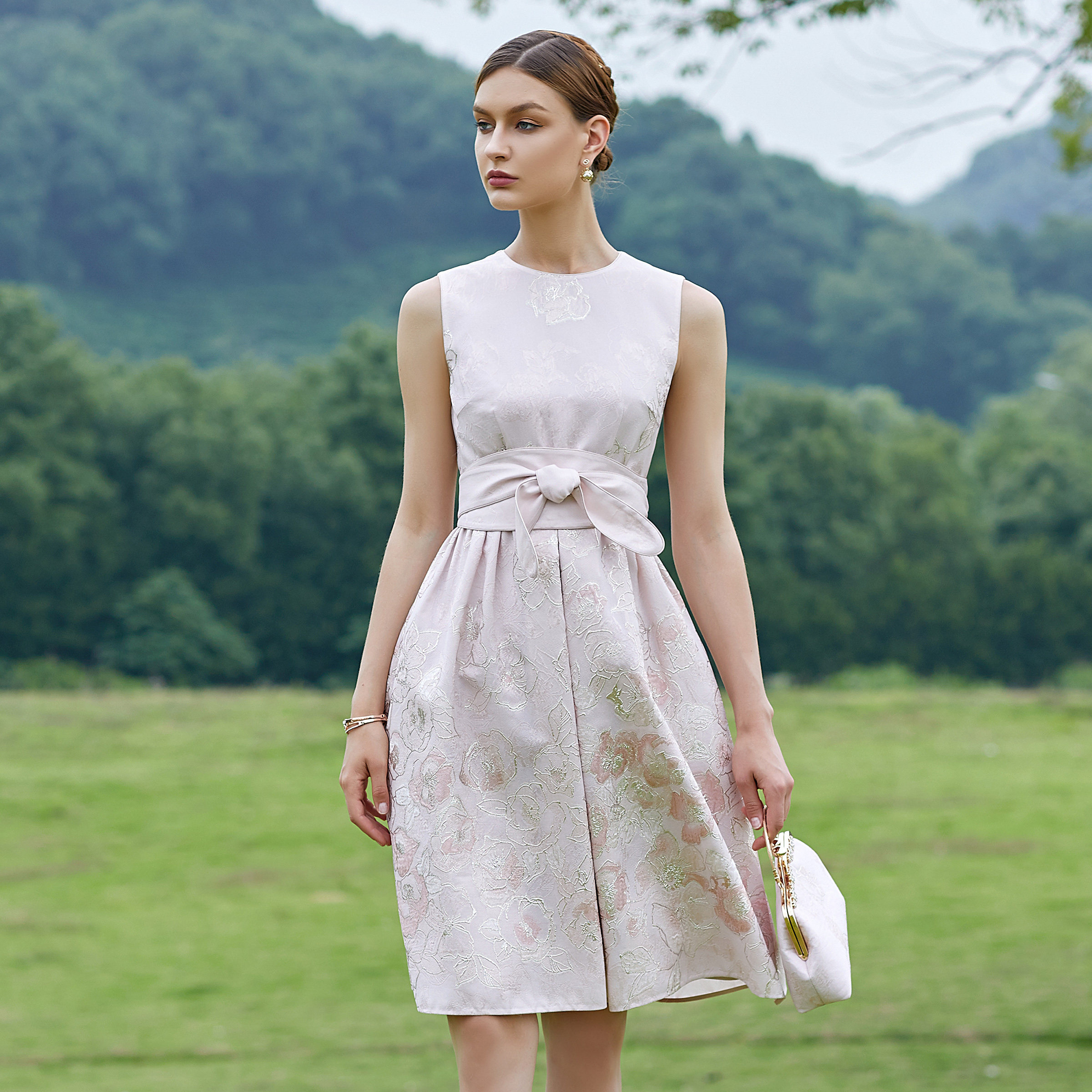 原创意大利ruffocoli欧洲真丝提花宫廷风连衣裙