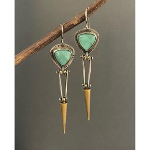 Vintage Boho Ethnic Green Resin Stone Drop Dangle Earrings F