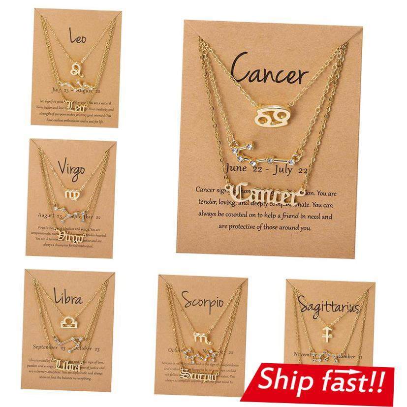 3pcs set Zodiac women necklace Personality new gift couple - 实物图