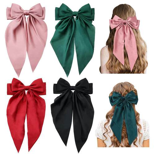 Girls Black Red Big Velvet Bow Hair Clip For Women Vintage W