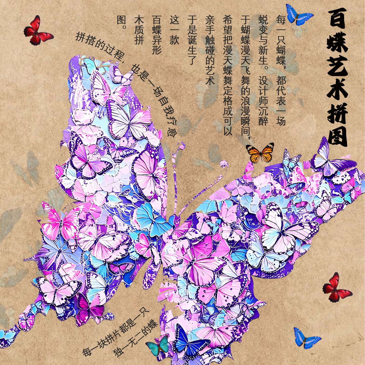 【顺丰包邮】蝴蝶异形木质拼图解压正版原创拼图高端送礼玩具积木