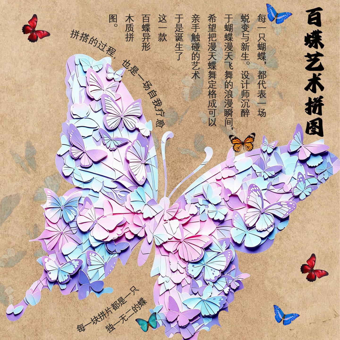 【顺丰包邮】蝴蝶异形木质拼图解压正版原创拼图高端送礼玩具积木