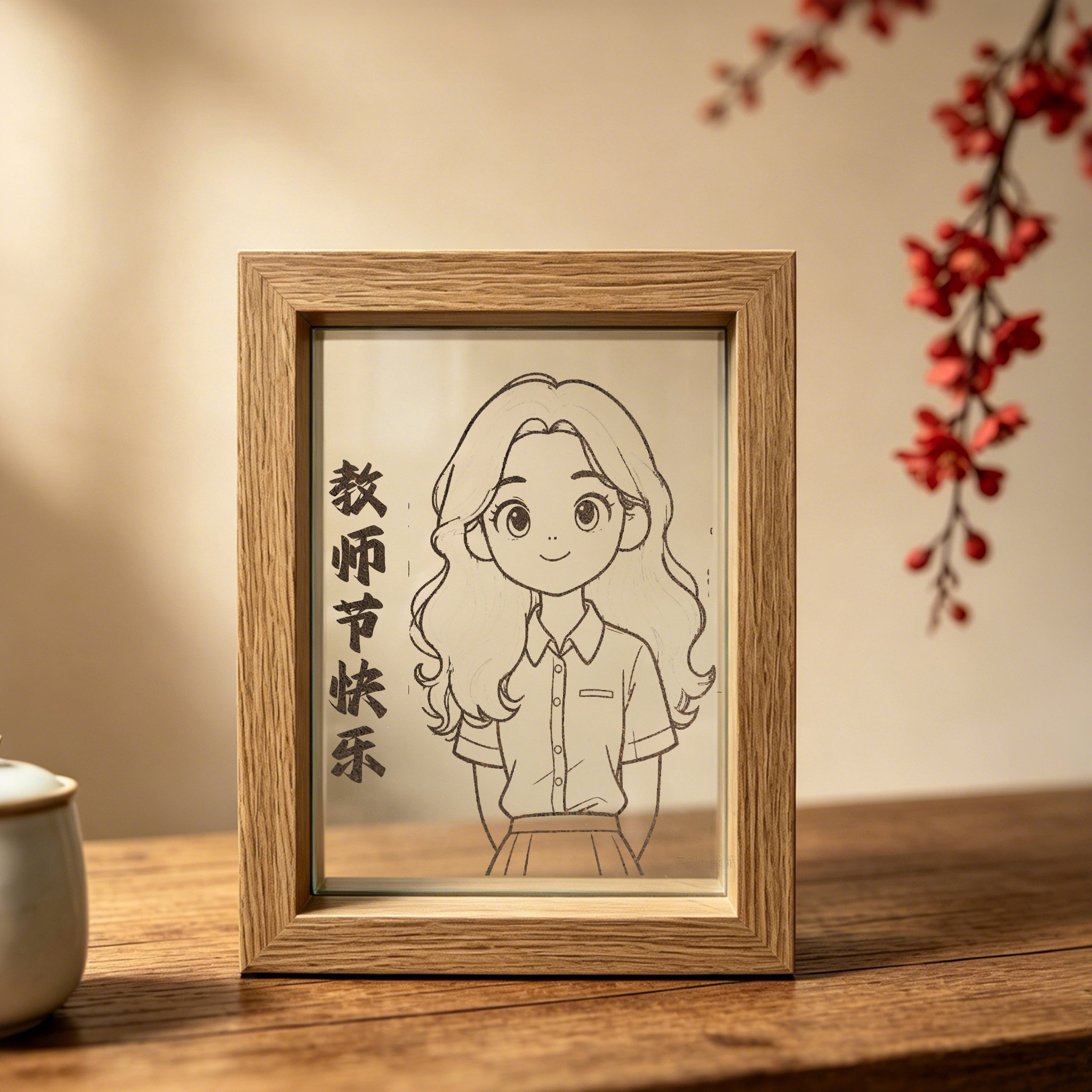 教师节纪念咖啡沙画文创摆件纪念礼物填色团建活动DIY手工材料包