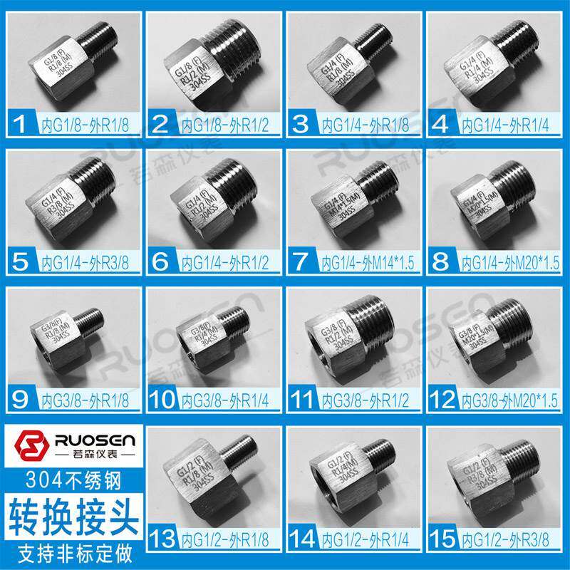 内G1/8-外R1/8不锈钢内外丝转换接头4分3管2牙英制螺纹补芯M20