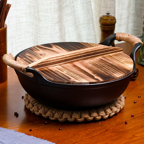 铸铁元宝锅平底双耳炖锅无涂层锅