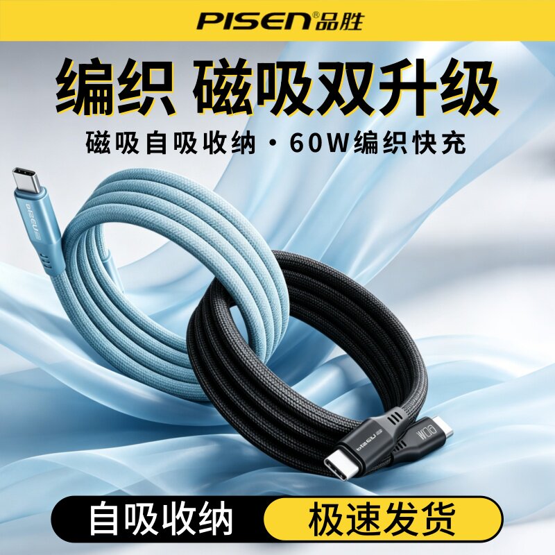 品胜适用苹果18pro磁吸数据小米收纳Phone17贴贴安卓快充电宝编织图片