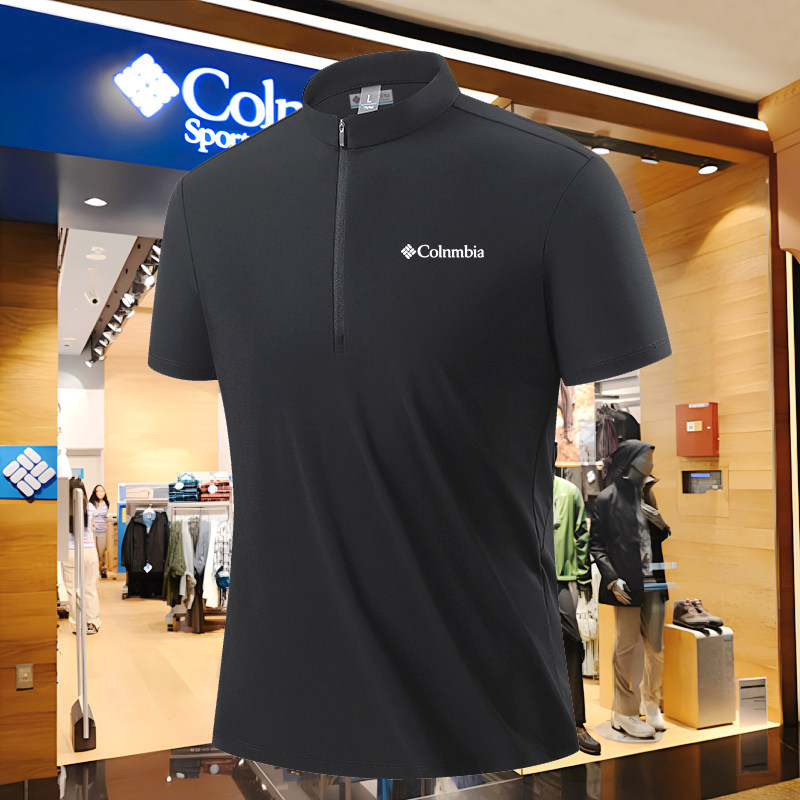 哥伦半拉链短袖T恤男士吸汗速干衣夏季冰丝透气运动衣跑步健身t恤