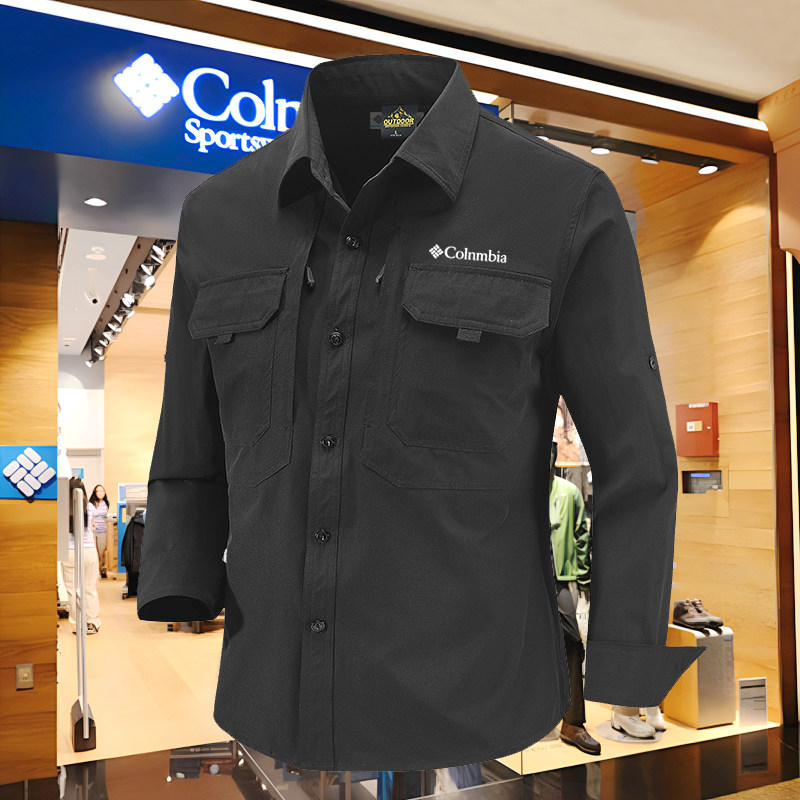 哥伦美式复古工装长袖衬衫男士夏季宽松休闲衬衣薄款透气外套上衣