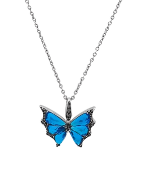 金智妮jennie同款蓝色宝石蝴蝶项链女轻奢小众甜酷2024新款夏季