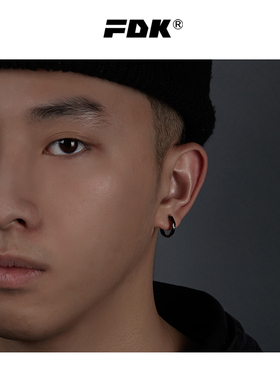 FDKs925银针黑色波浪素耳钉男生耳环嘻哈潮流个性百搭纯色痞帅夏
