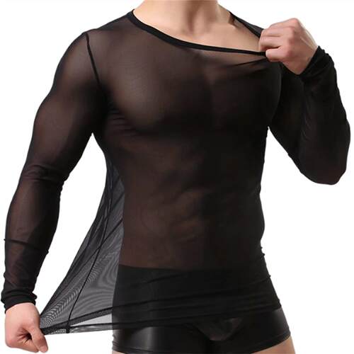 Long sleeved slim fit mesh men