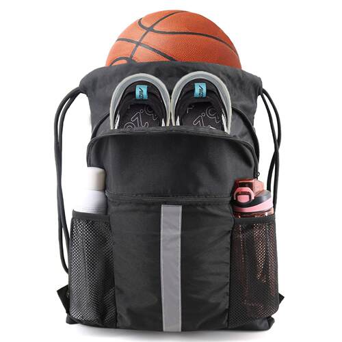 Basketball and football drawstring backpack with shoe compa