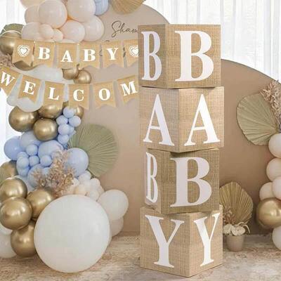 WELCOME BABY时尚宝宝性别揭示迎婴派对纸盒麻布拉旗 BABY SHOWER