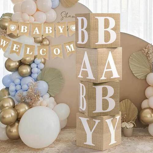 WELCOME BABY时尚宝宝性别揭示迎婴派对纸盒麻布拉旗 BABY SHOWER
