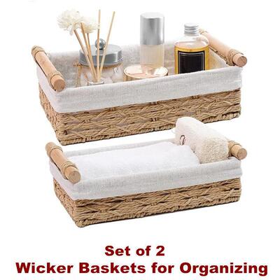 Round Paper Rope Wicker Baskets Organizing Storage Bins