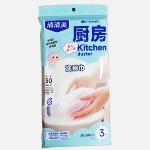 清清美QM-2911绵柔型六层直条洗碗巾3片装抹布擦桌布家务清洁